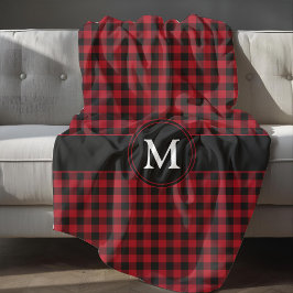 Cobertor De Velo Padrão Xadrez Vermelho e Preto com Monograma Rústi