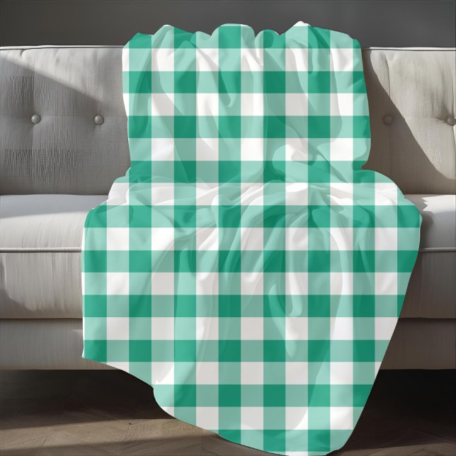 Cobertor De Velo Padrão Xadrez Vichy Verde e Branco Clássico (Classic Green Gingham Plaid Pattern Fleece Blanket)