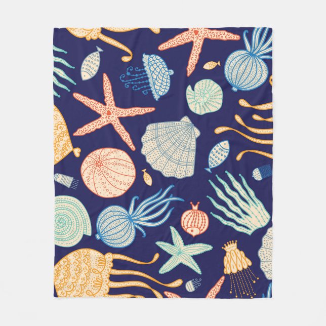 Cobertor De Velo Padrões de Algas de Peixes-Jellyfish (Frente)