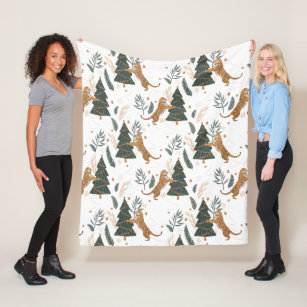 Cobertor De Velo Padrões de árvores de Natal e tigres fundo persona