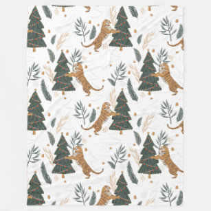 Cobertor De Velo Padrões de árvores de Natal e tigres fundo persona