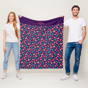 Cobertor De Velo Padrões de borboleta nome roxo simples de turquesa