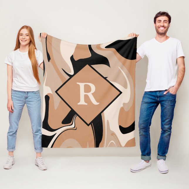 Cobertor De Velo Padrões de espiral em mármore preto monograma (In Situ)