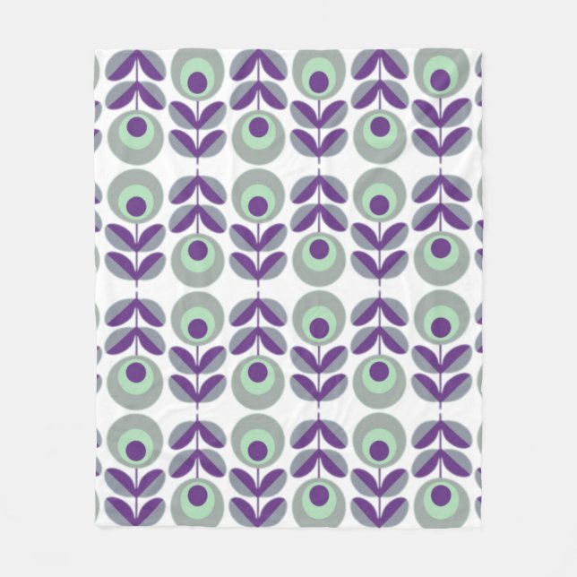 Cobertor De Velo Padrões De Flor Retroativo Em Verde Roxo E Mint. (Frente)