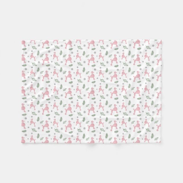 Cobertor De Velo Padrões de Natal Pink Poodle Silhouette Blanket (Frente (Horizontal))