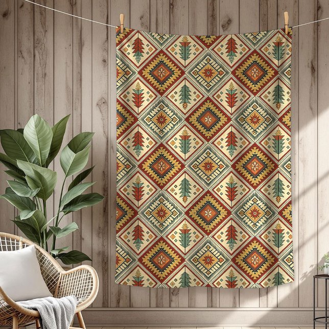 Cobertor De Velo Padrões Étnicos autênticos tribais de cobre verde (Rustic native heritage décor Blanket,)