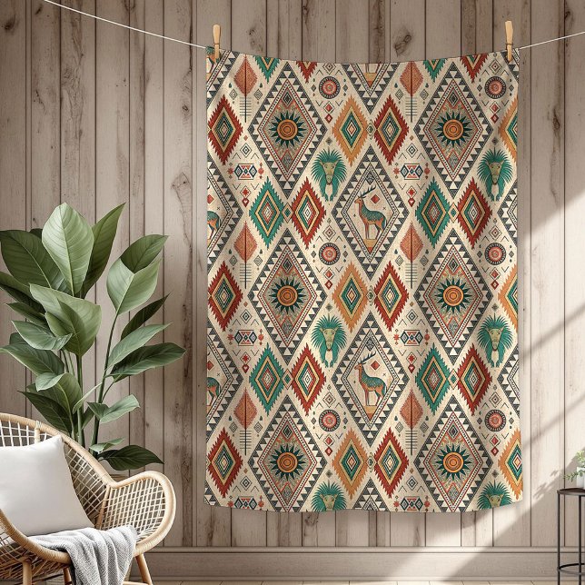 Cobertor De Velo Padrões Étnicos autênticos tribais de cobre verde (Authentic Tribal Bold Ethnic Patterns copper green Fleece Blanket)