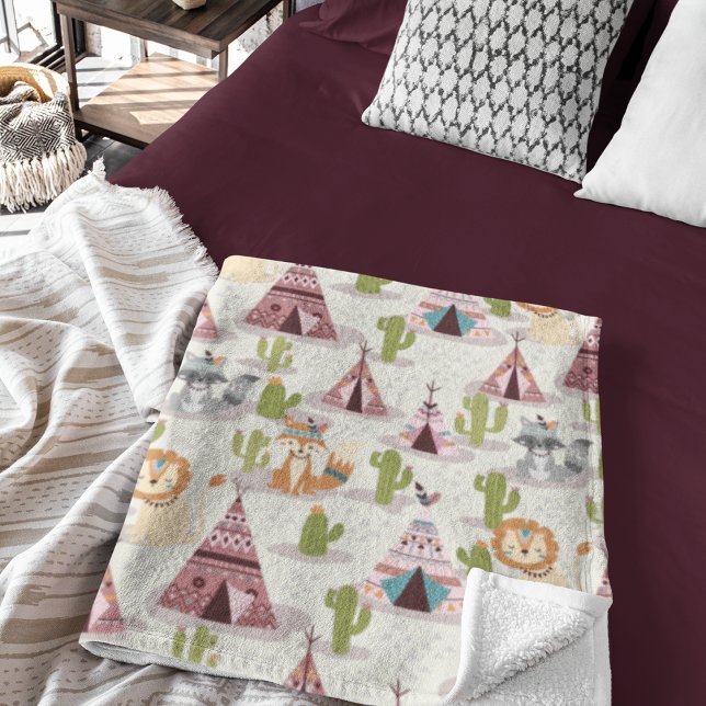 Cobertor De Velo Padrões Sem Costura para Americanos nativos Tribai (Woodland Tribal Native Americans Seamless Pattern Fleece Blanket)