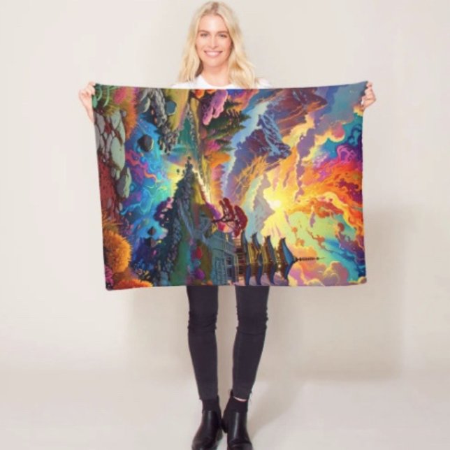 Cobertor De Velo Pagode e Paisagem Colorida  (Vibrant Pagoda  Fantasy Landscape blanket - soft and colourful available  in 3 different sizes. 
)