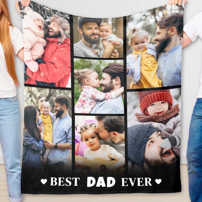 Cobertor De Velo Pai de Colagem de Fotos da Família Personalizada M (Modern Personalized Family Photo Collage Dad Fleece Blanket)