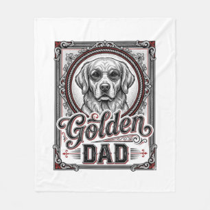 Cobertor De Velo Pai Golden Retriever Design de Gravura Vintage_1