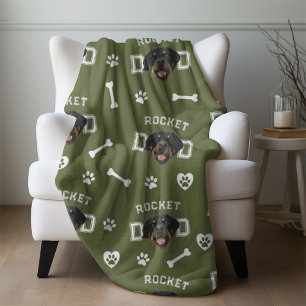 Cobertor De Velo Pai Rottweiller, Nome Personalizado Verde Militar