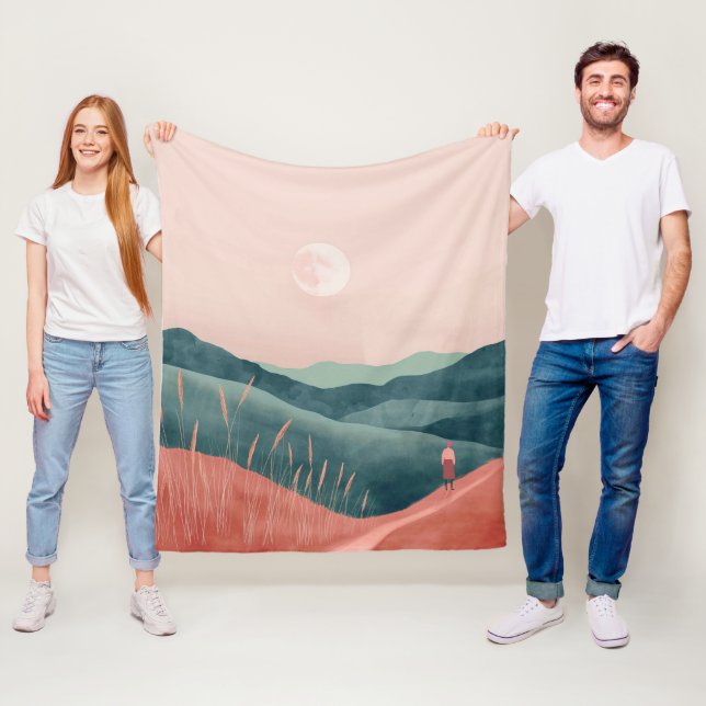 Cobertor De Velo Paisagem da Montanha Boho Lua Rosa Verde (In Situ)