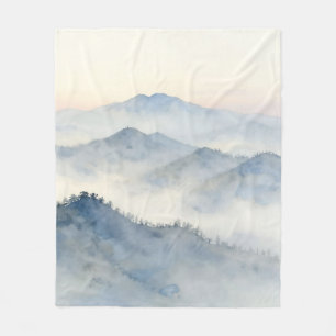 Cobertor De Velo Paisagem em Aquarela da Montanha Nebulosa