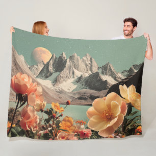 Cobertor De Velo Paisagem Montanhosa Surrealista com Flores em Flor