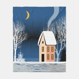 Cobertor De Velo Paisagem noturna de inverno. Casa Cozy, várias á