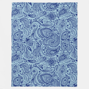Cobertor De Velo Paisley Azul-Marinho E Azul-Claro