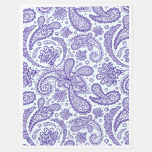 Cobertor De Velo Paisley, Floral De Vintage, Branco E Roxo