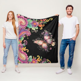Cobertor De Velo Paisley Floral e Borboleta
