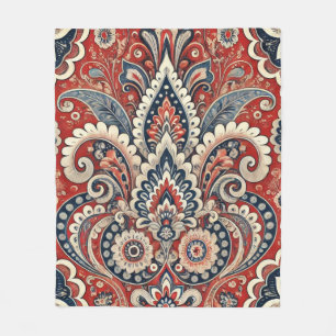 Cobertor De Velo Paisley Floral Fusion em Vermelho, Branco e Azul