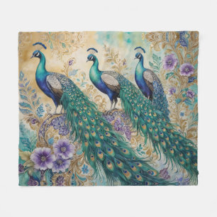 Cobertor De Velo Paisley Peacock Floral Watercolor