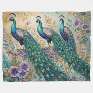Cobertor De Velo Paisley Peacock Floral Watercolor