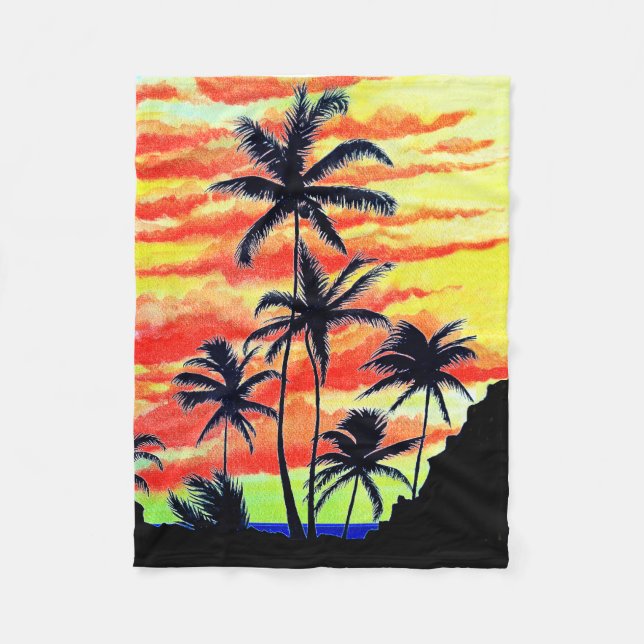Cobertor De Velo Palmas de Coco Sunset Havaiano (Frente)