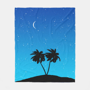 Cobertor De Velo Palmeira Silhouette Contra Azul Noturno
