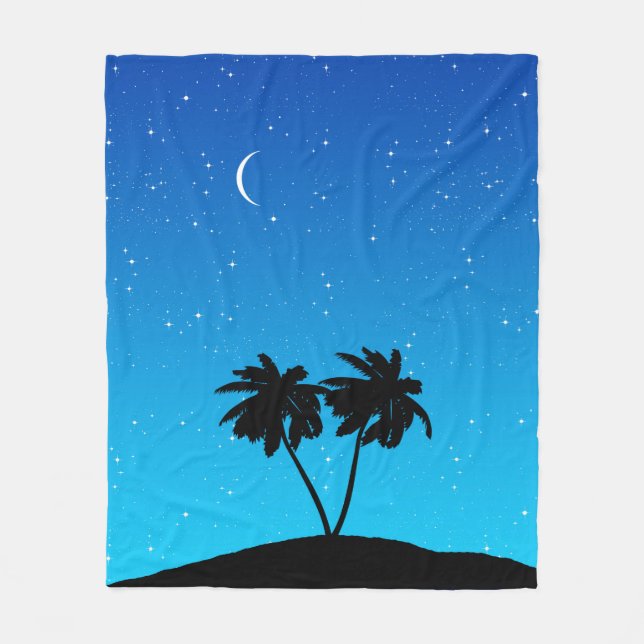 Cobertor De Velo Palmeira Silhouette Contra Azul Noturno (Frente)