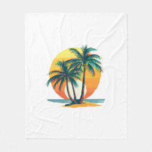 Cobertor De Velo Palmeiras Tropicais com Pôr do Sol Vibrante