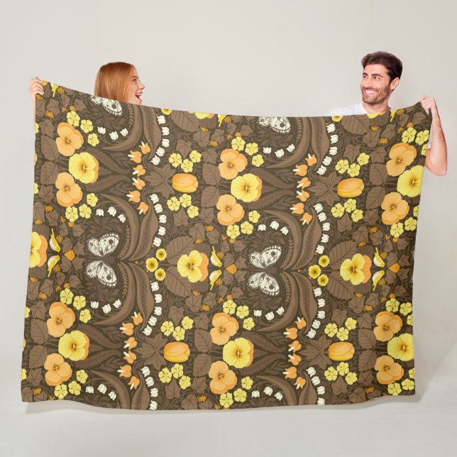 Cobertor De Velo Pancas, aves e borboletas amarelas (In Situ)