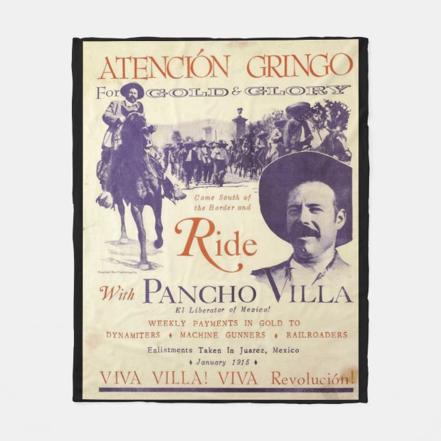 Cobertor De Velo Pancho Villa 🔥 General mexicano Herói (Frente)