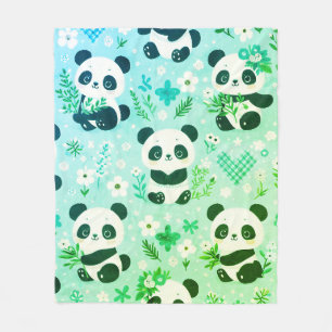 Cobertor De Velo Panda Bear Pattern Green Impressão