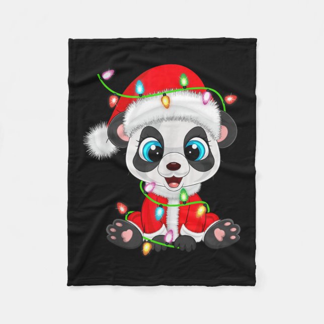 Cobertor De Velo Panda Christmas Lights Santa Costume Cute Animal X (Frente)