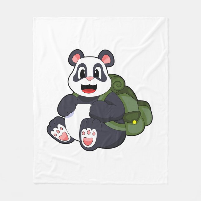 Cobertor De Velo Panda como Mochileiro com Mochila (Frente)