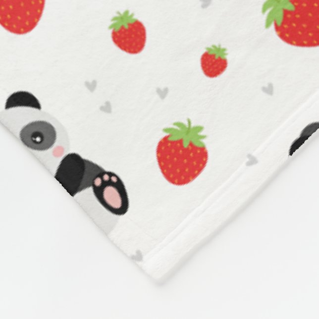 Cobertor De Velo Panda fofo com morango (Quina)