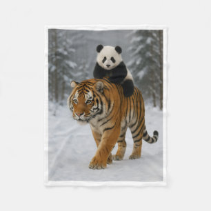 Cobertor De Velo Panda Fofo Montando um Tigre na Floresta Nevada Jo
