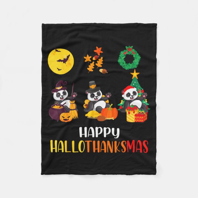 Cobertor De Velo Panda Halloween Christmas Happy Hallothanksmas Pan (Frente)