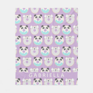 Cobertor De Velo Panda Koala Kawaii Rosquinha Padrão Nome Personali
