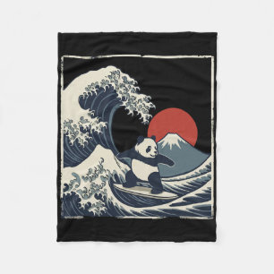 Cobertor De Velo Panda Surfando Onda Japonesa Grande Onda _1