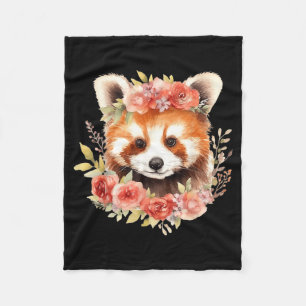 Cobertor De Velo Panda Vermelho Com Coroa De Flores Design Unissex