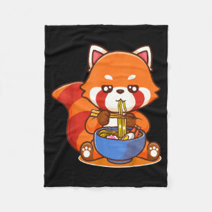 Cobertor De Velo Panda Vermelho Comendo Sopa Japonesa Ramen Zoológi
