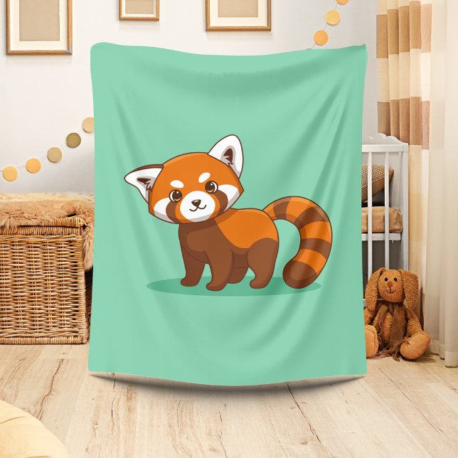Cobertor De Velo Panda Vermelho Fofo em Verde (Criador carregado)