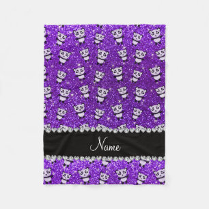 Cobertor De Velo Pandas de glitter púrpura indigo com nome persona