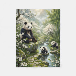 Cobertor De Velo Pandas E Vida Selvagem Florestal Cena Botânica Da
