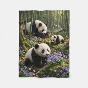 Cobertor De Velo Pandas Fofos em Cena da Natureza da Floresta Verde