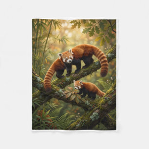Cobertor De Velo Pandas Vermelhos Brincalhões Subindo Árvores da Fl