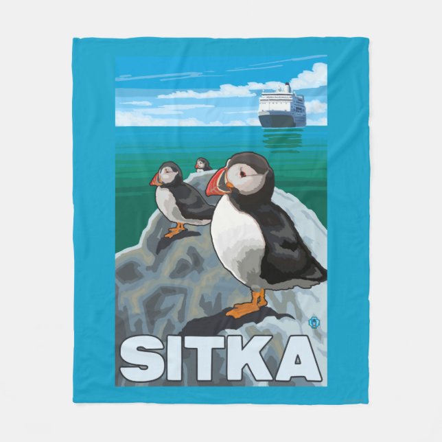 Cobertor De Velo Papagaio-do-mar & navio de cruzeiros - Sitka, (Frente)