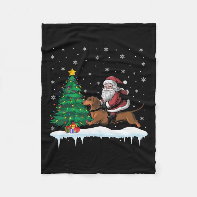 Cobertor De Velo Papai Noel Andando Dachshund Dog Boys Meninas Cria (Frente)