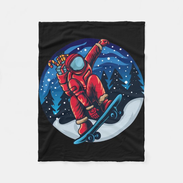 Cobertor De Velo Papai Noel Astronaut Com Skateboard (Frente)